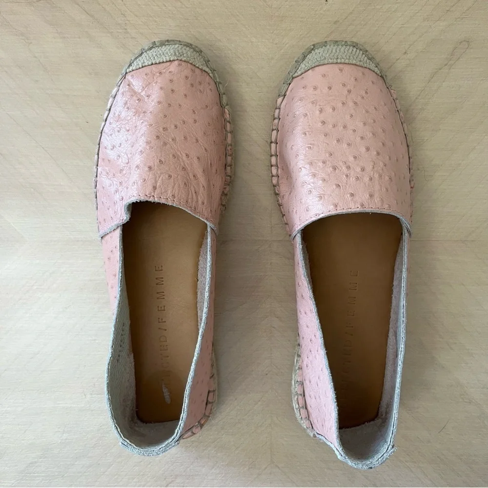 Anthropologie Selected Femme Pink Ostrich Leather Espadrilles EU 38 (7.5) - Picture 2 of 10
